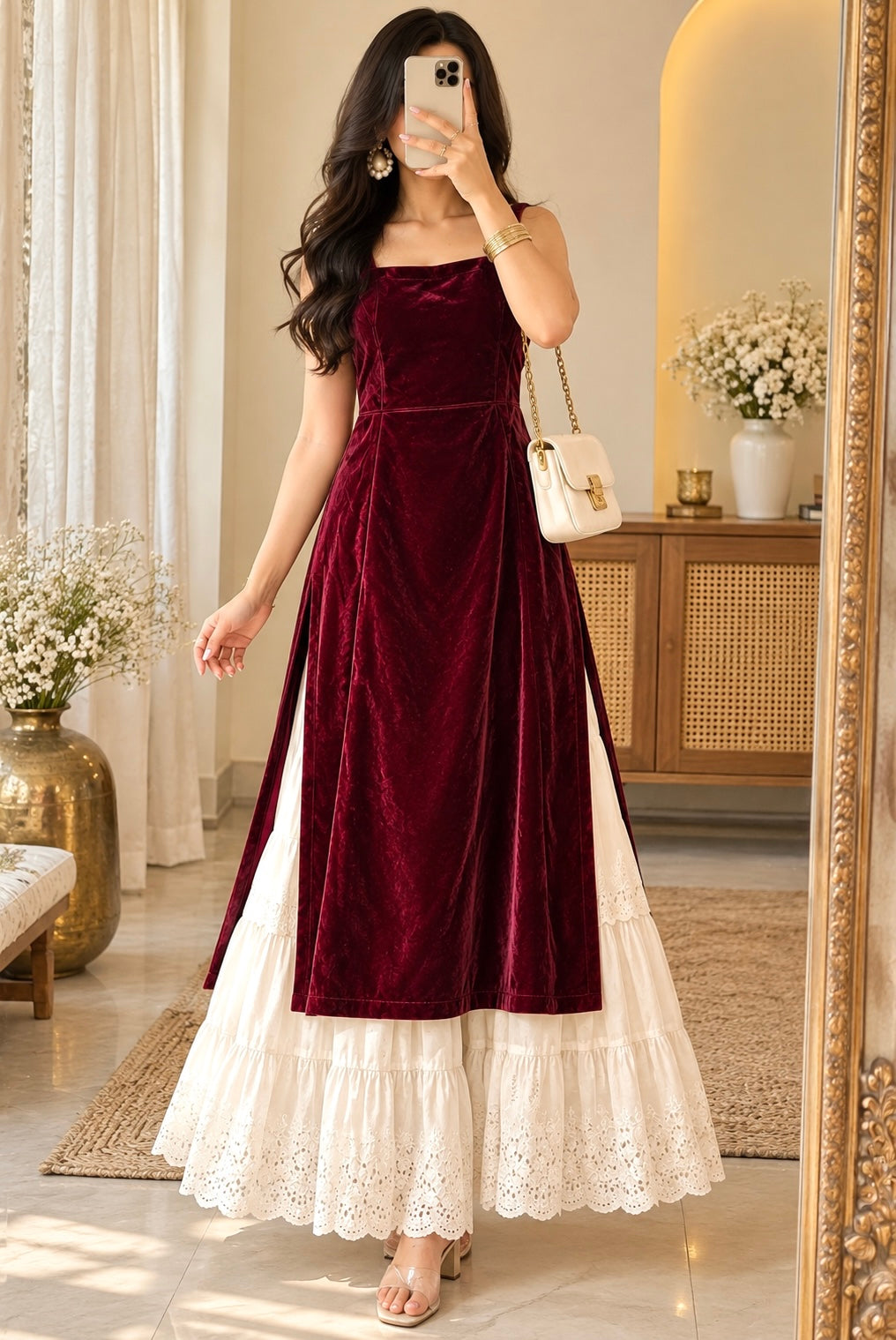 Royal Maroon Velvet Gulnaz Kurta