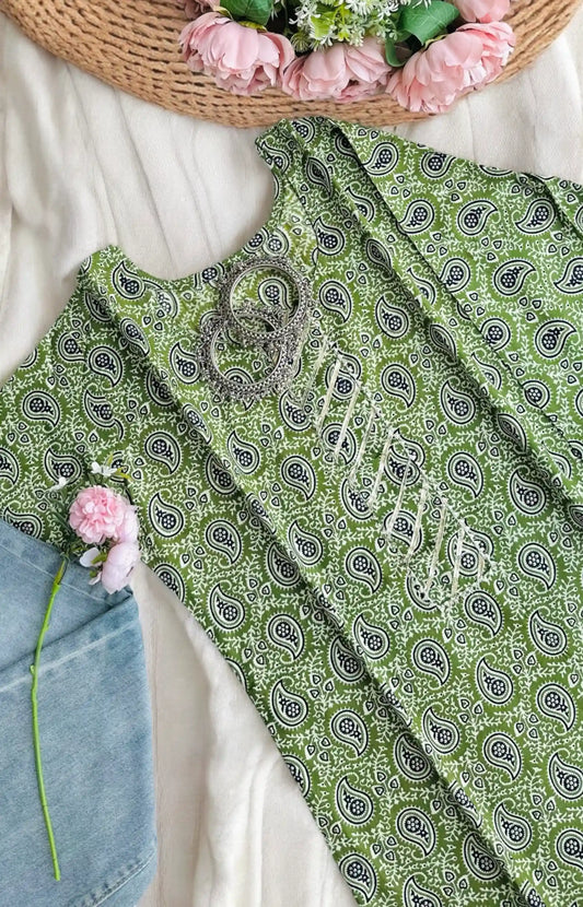 Green Jaipuri Cotton Short Kurta