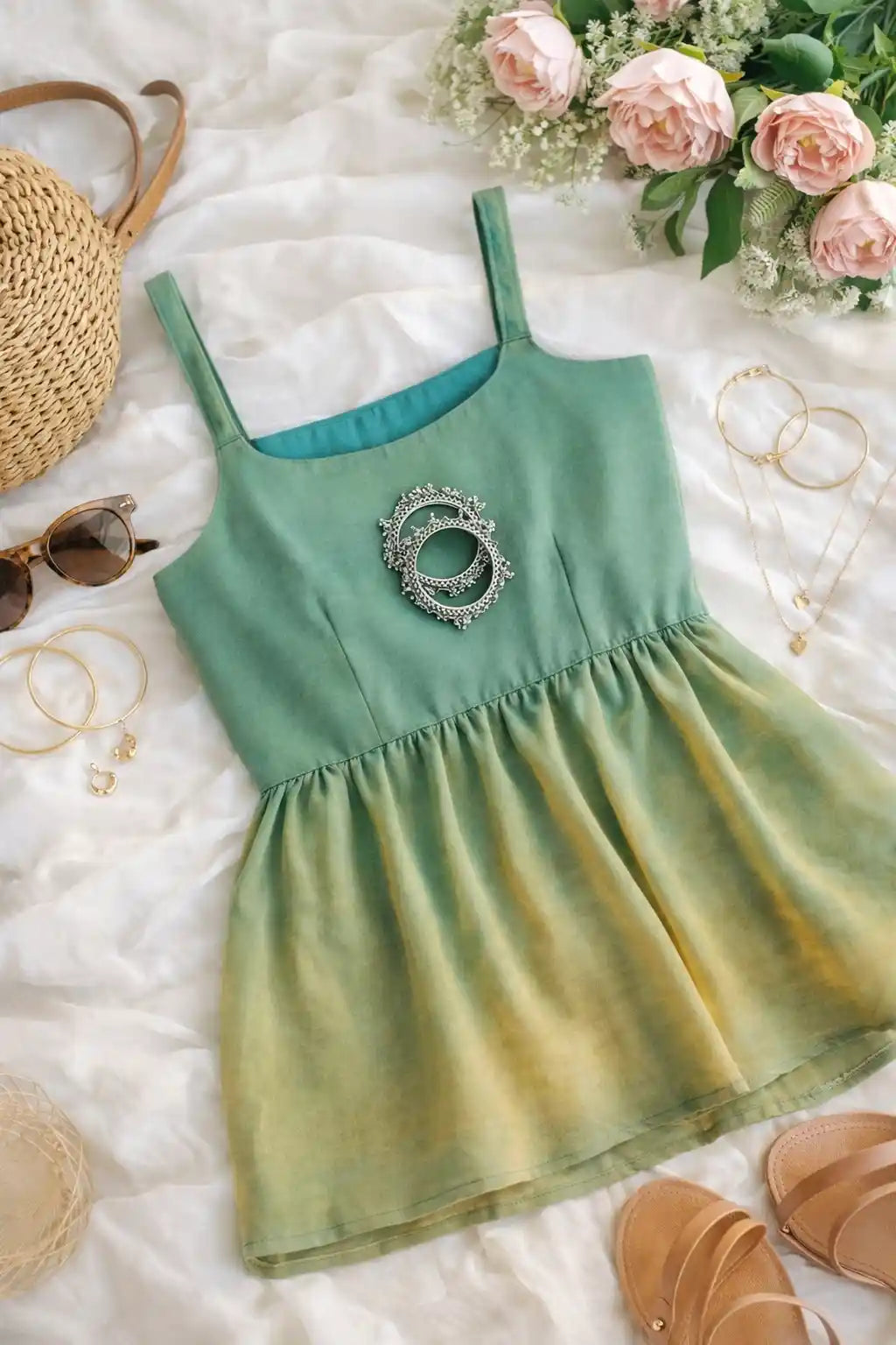 Green Ombre Peplum Camisole Top