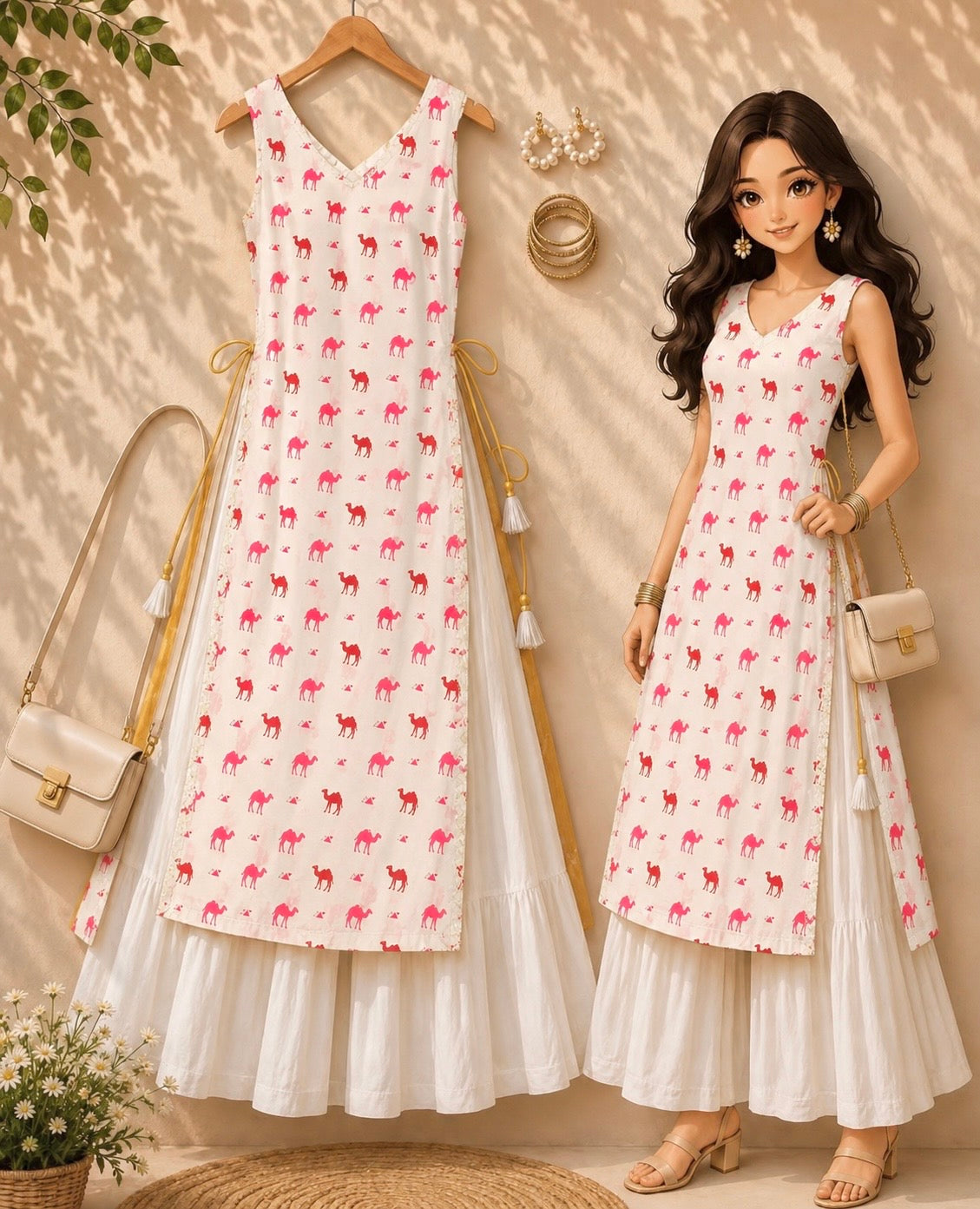 Traditional Jaipuri Camel Motif Cotton Kurta