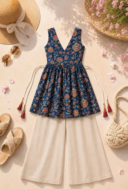 Blue Kalamkari Gulnaz Short Kurta
