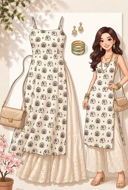 Noor Ivory Elephant Print Kurta