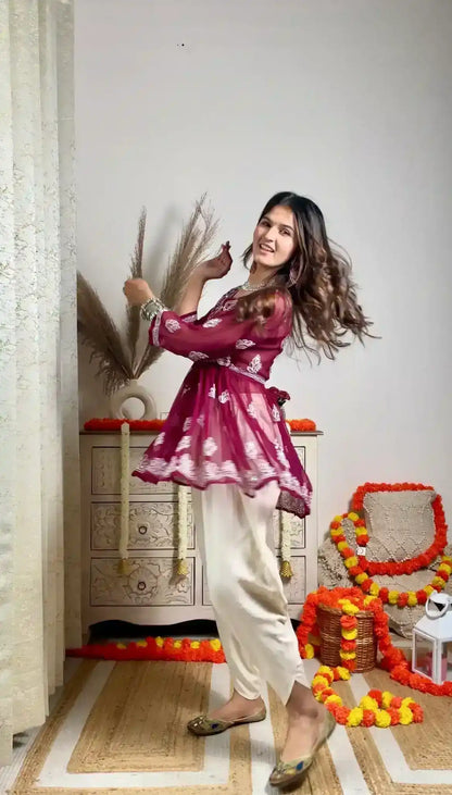 Swati's Plum Wine Noor Mirror Chikankari