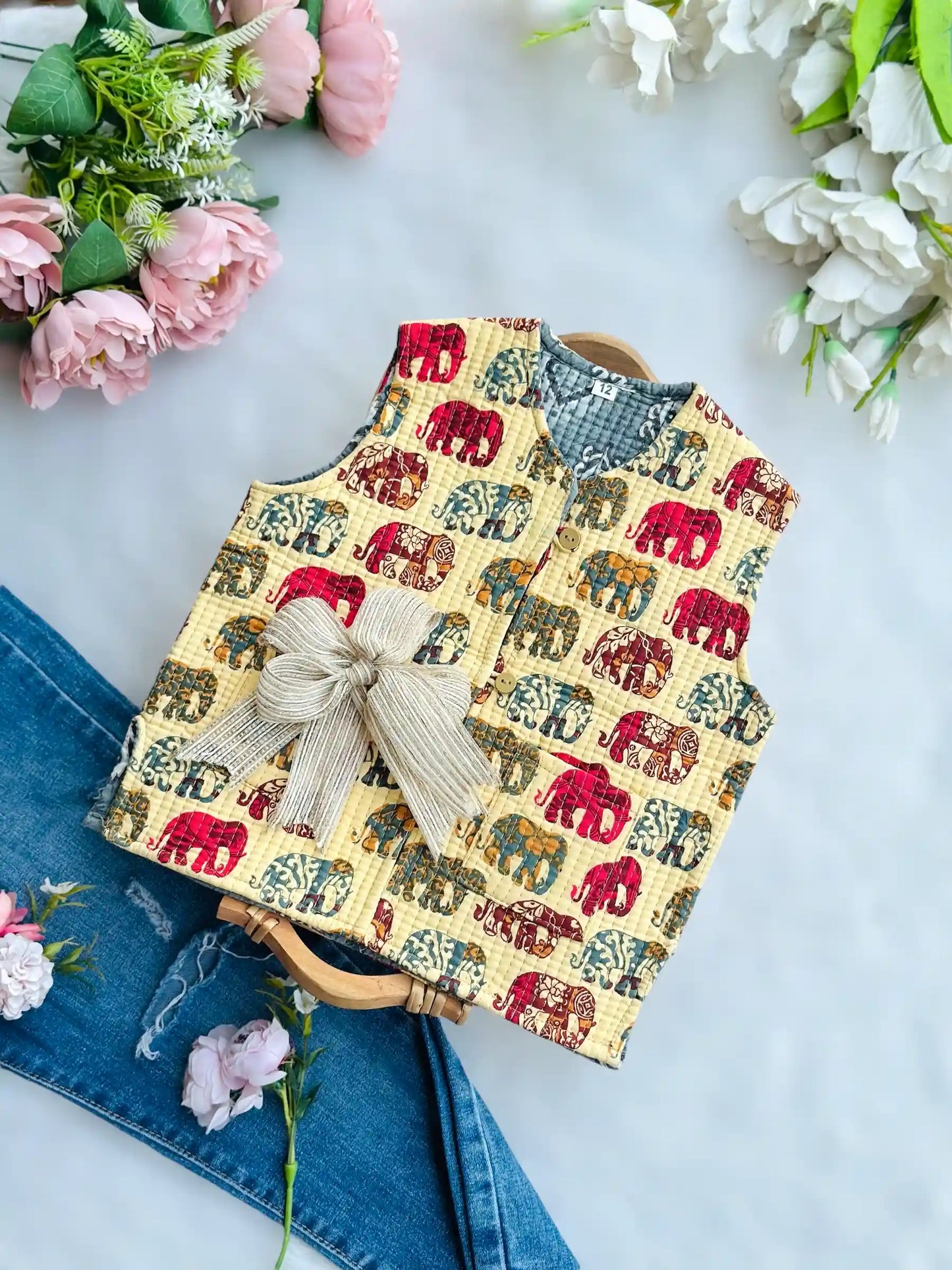 Beige Elephant Kids Jaipuri Jacket