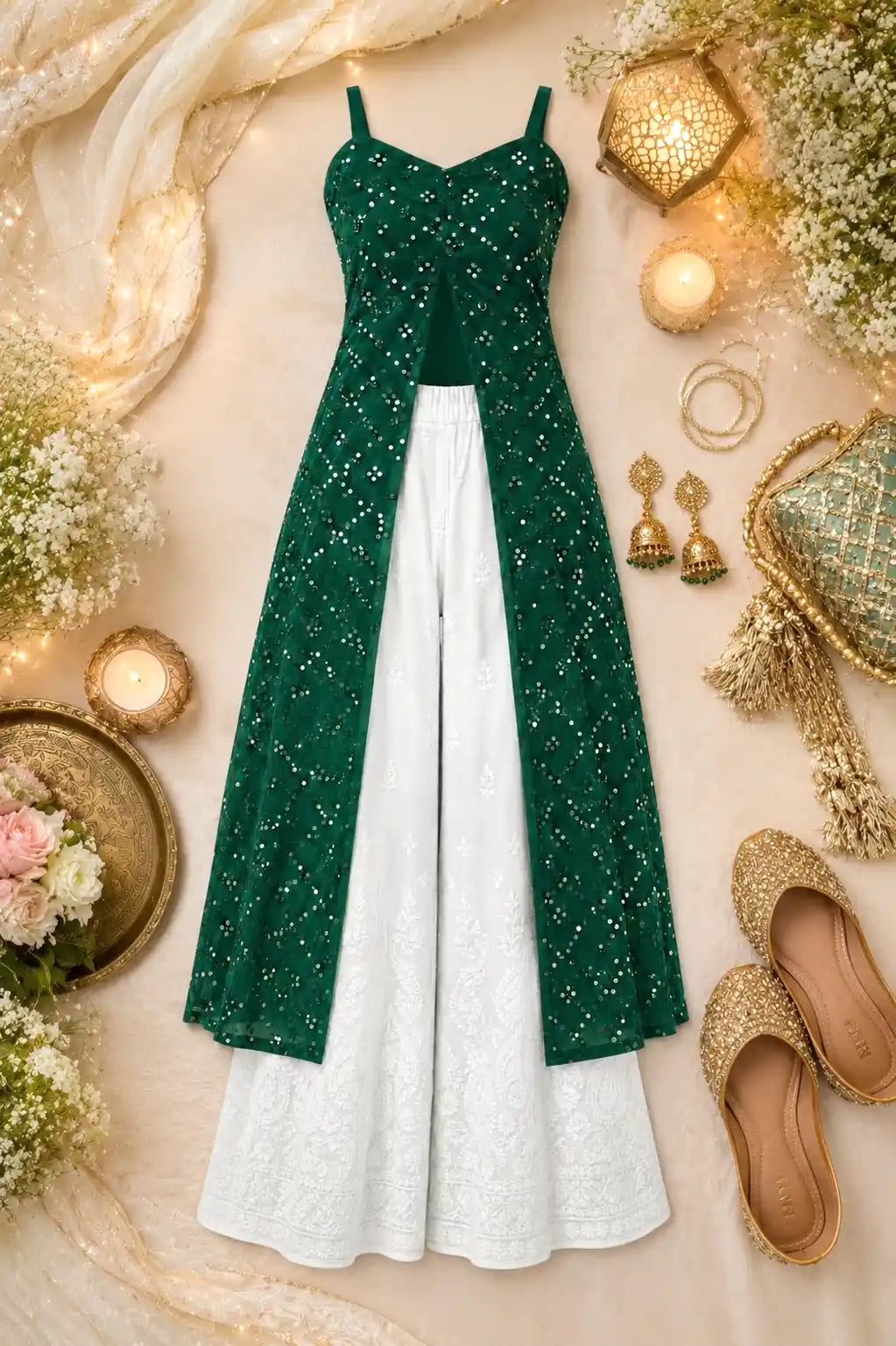 Shimmer Green Embellished Mirror Kurta
