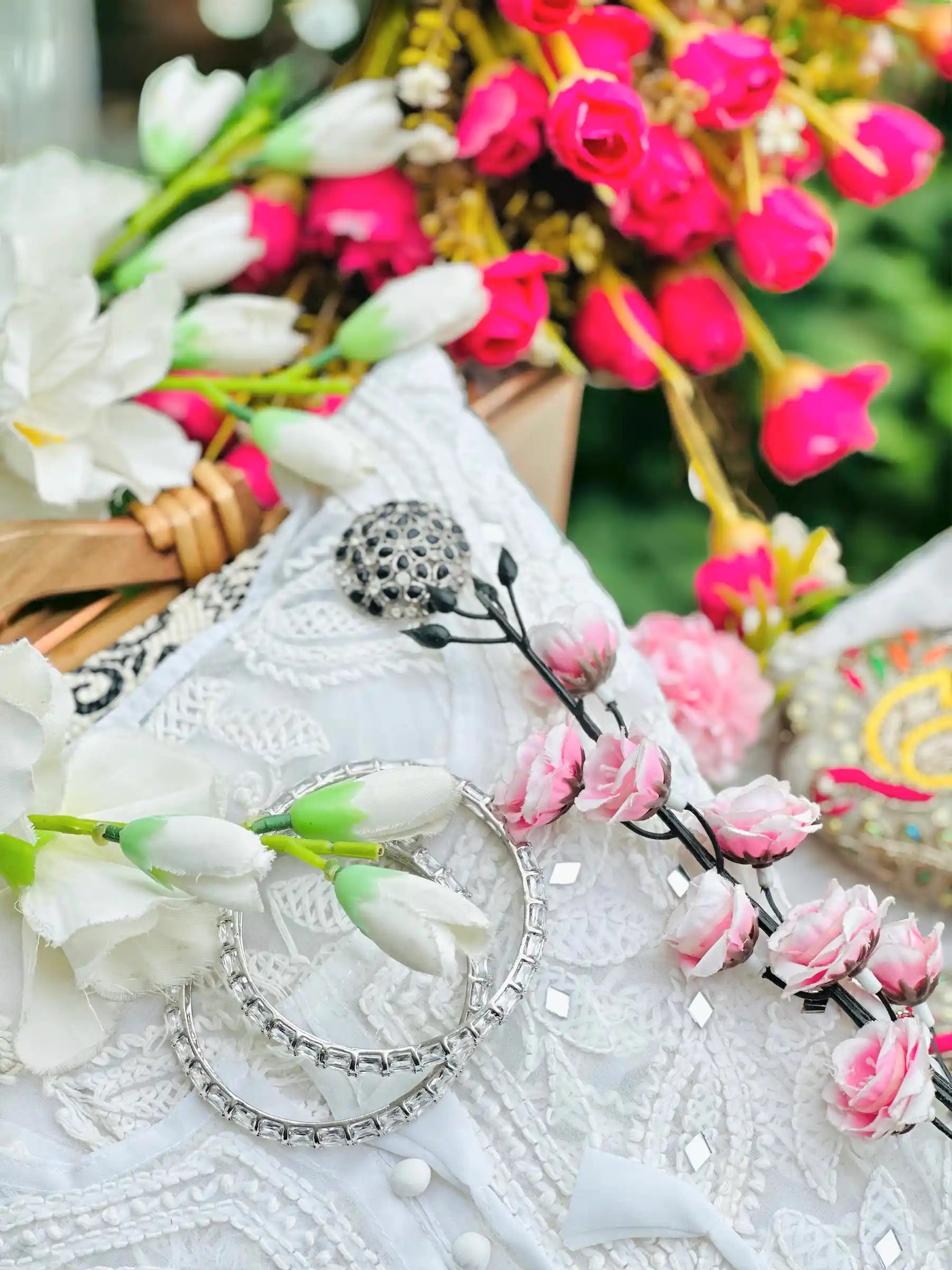 Palak White Noor Mirror Chikankari