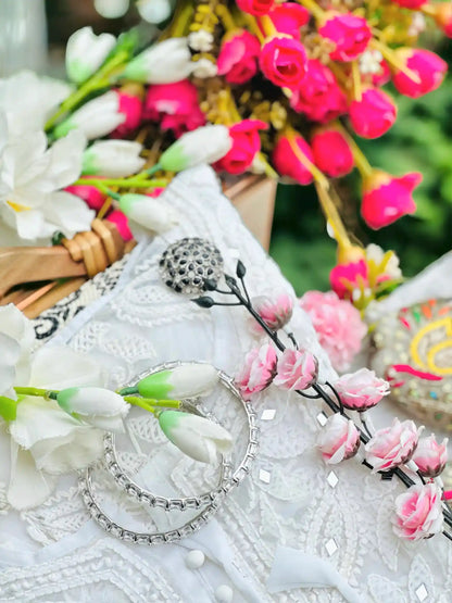 Palak White Noor Mirror Chikankari
