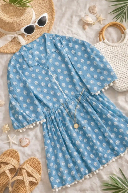 Grey Pom Pom Gulnaz Short Kurta