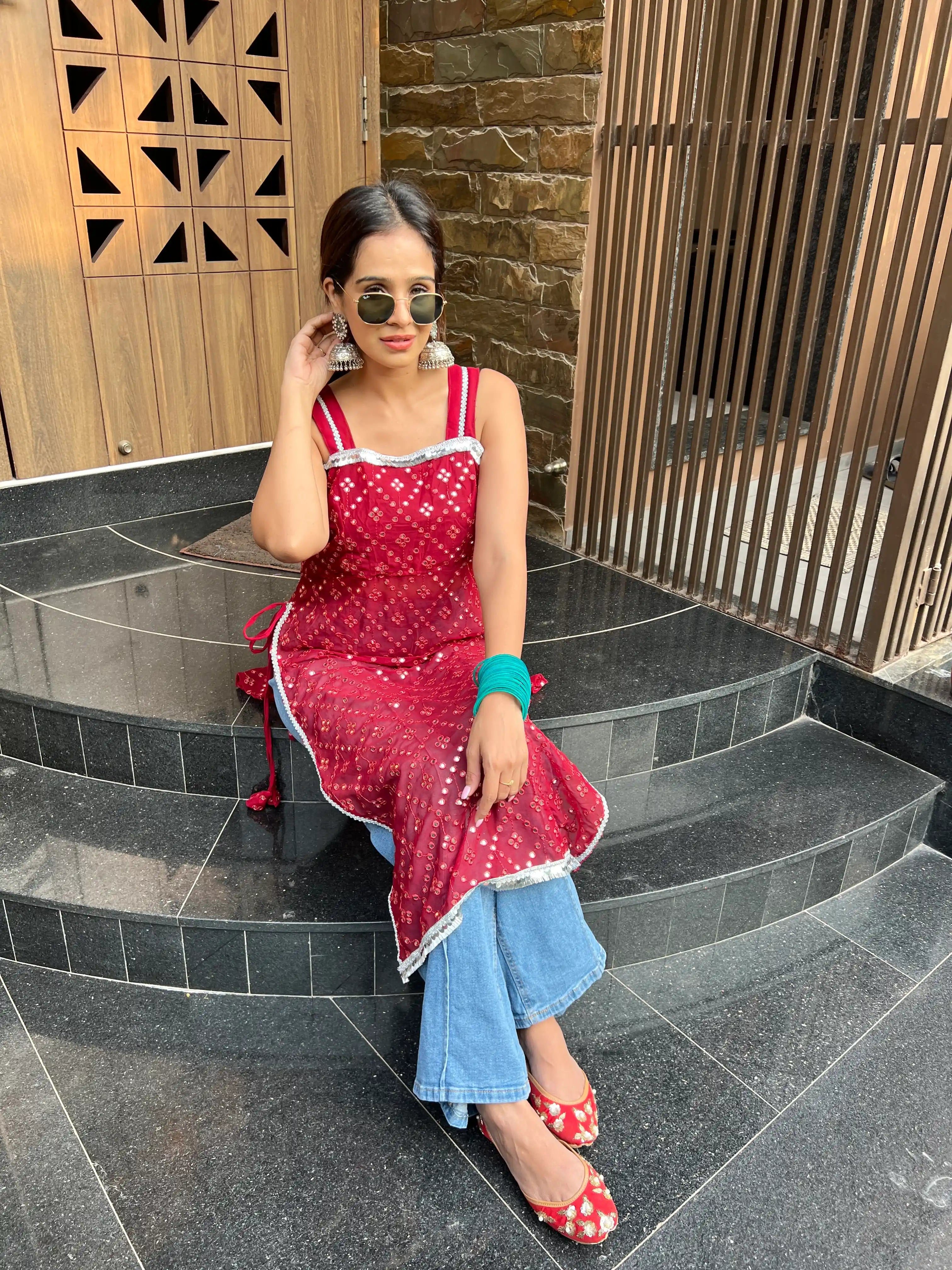 Fenil’s Scarlet Maroon Mirror Gulnaz Kurta