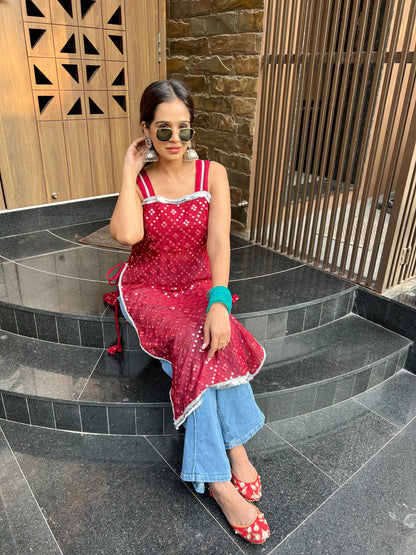 Fenil’s Scarlet Maroon Mirror Gulnaz Kurta