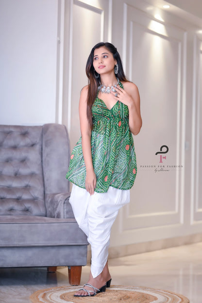 Green Bandhej Gulnaz Peplum Top