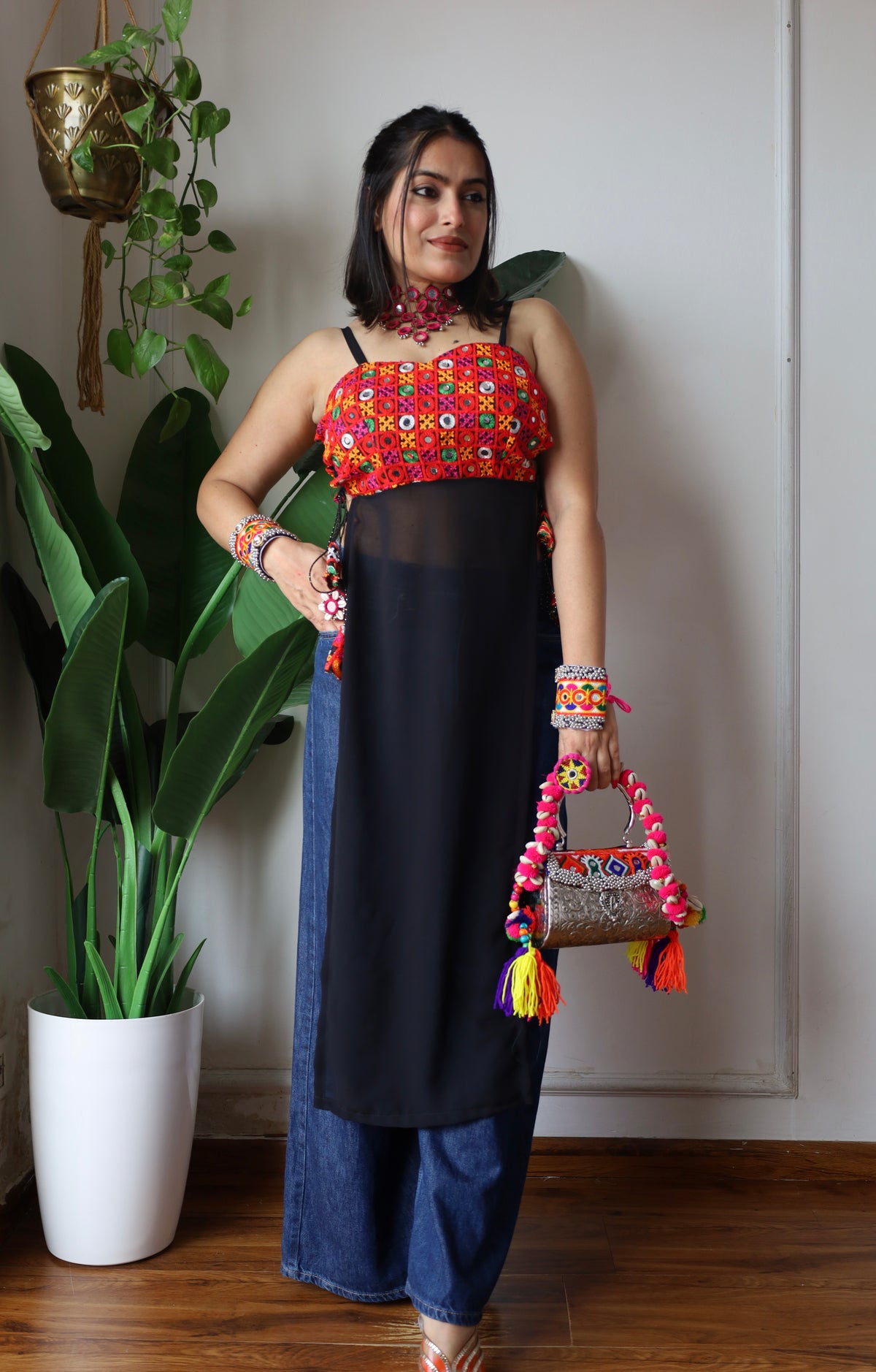 Black Multi Gamti Gulnaz Kurta