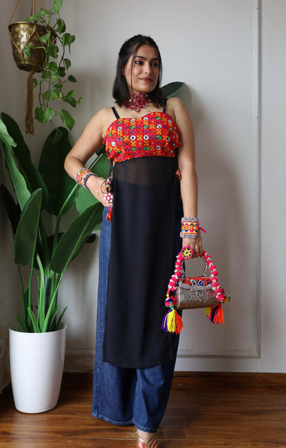 Black Multi Gamti Gulnaz Kurta
