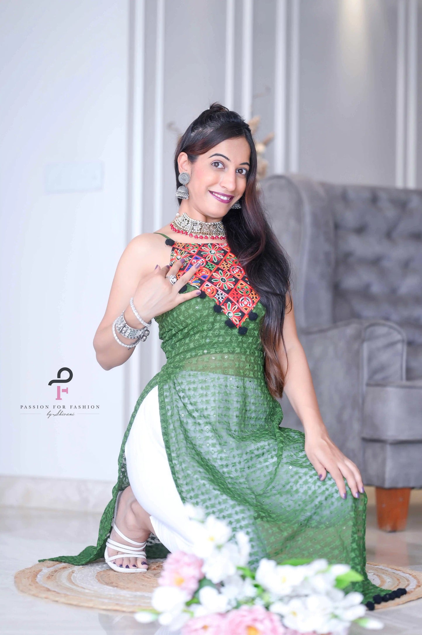 Avery Azure Gulnaz Embroidered Kurta