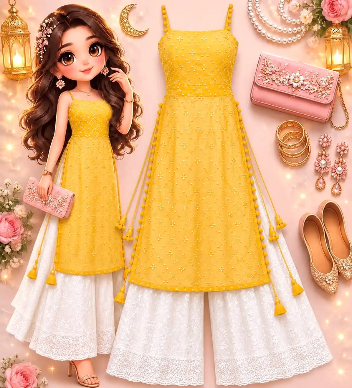 Shimmer Yellow Embroidered Gulnaz Kurta