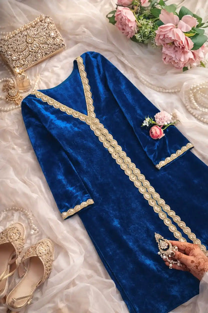 Midnight Embroidered Velvet Kurti