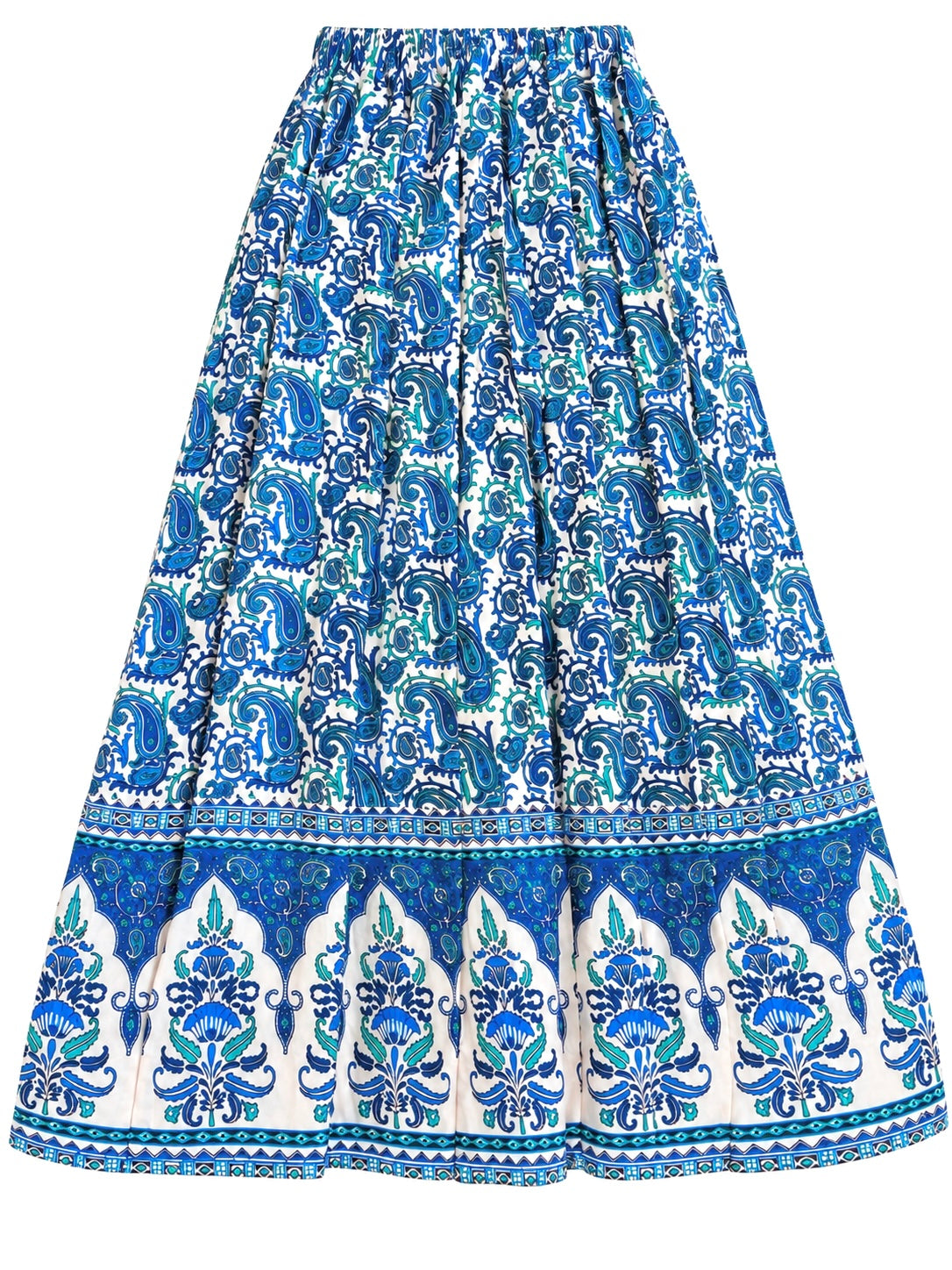 Blue Paisley Jaipuri Flared Cotton Skirt