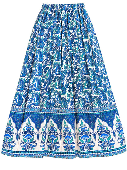 Blue Paisley Jaipuri Flared Cotton Skirt