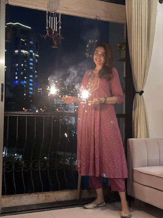 Embroidered Purple Suit Set