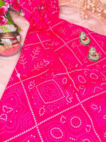 Mulmul Bandhej Jaipuri Twirl Kurta
