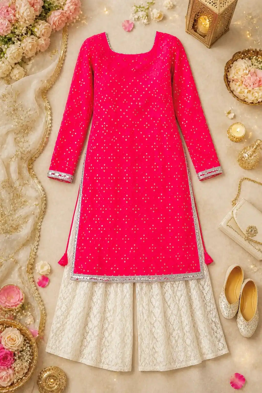 Fuchsia Pink Mirror Gulnaz Kurta