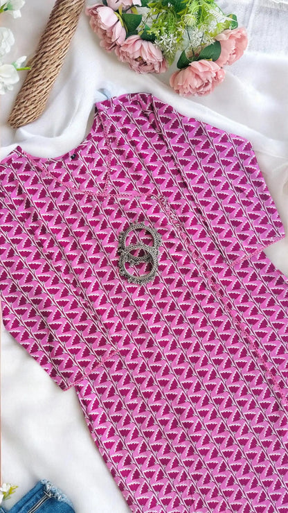 Pink Lotus Mul Budget Kurta