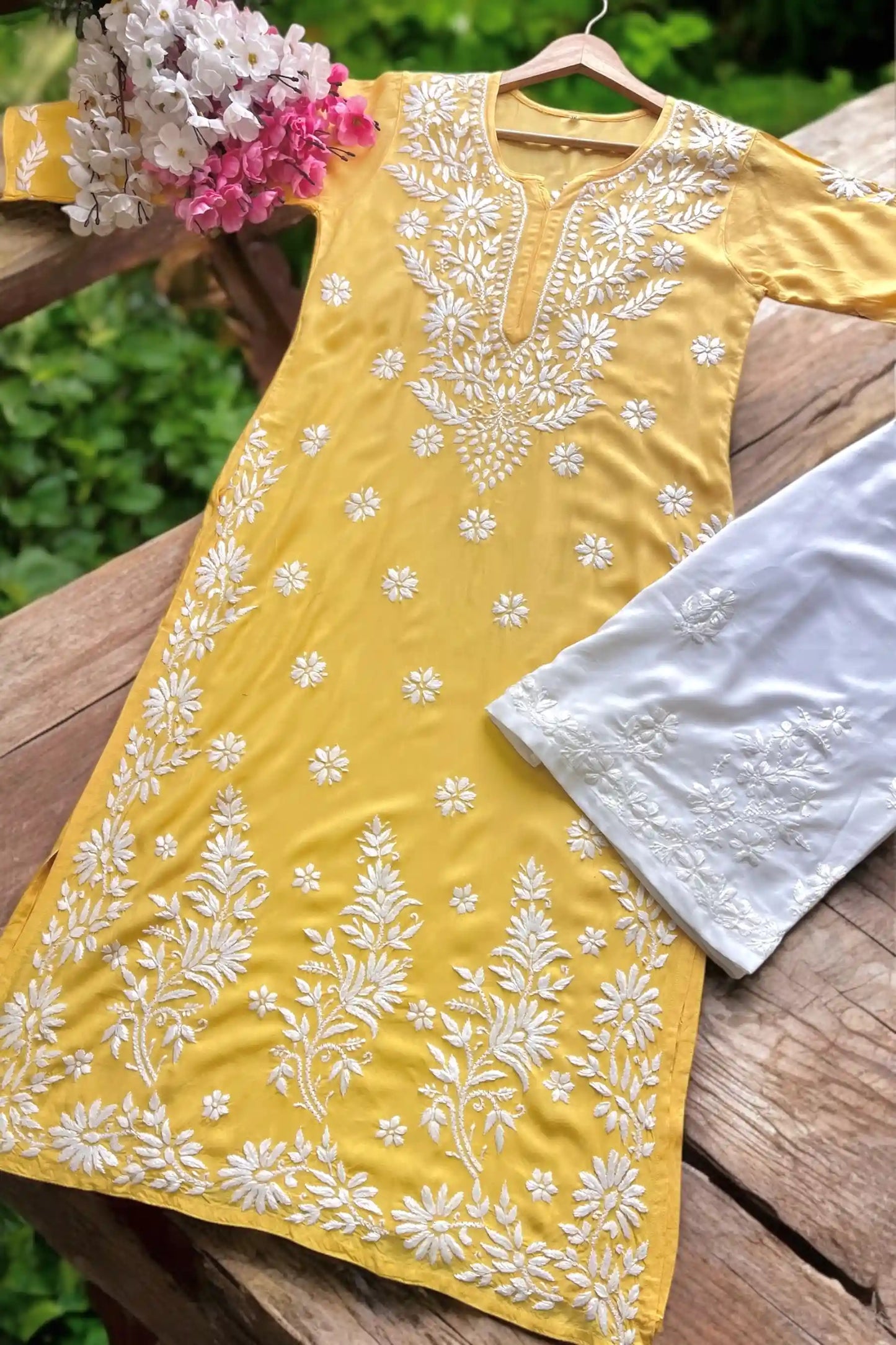 Soft Yellow Naaz Chikan Kurta