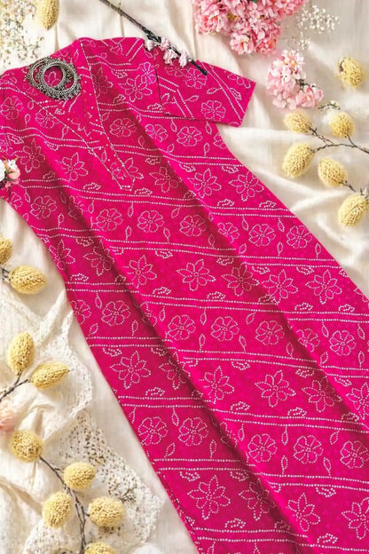 Pink Bandhej Mul Budget Kurta