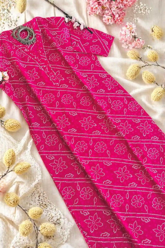 Pink Bandhej Mul Budget Kurta