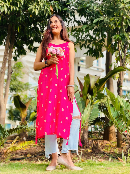 Hot Pink Denim Gulnaz Kurta