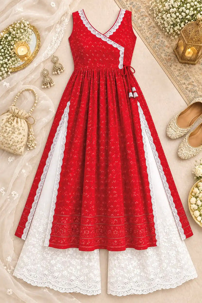 Swati's Rose Maroon Angrakha Gulnaz Kurta