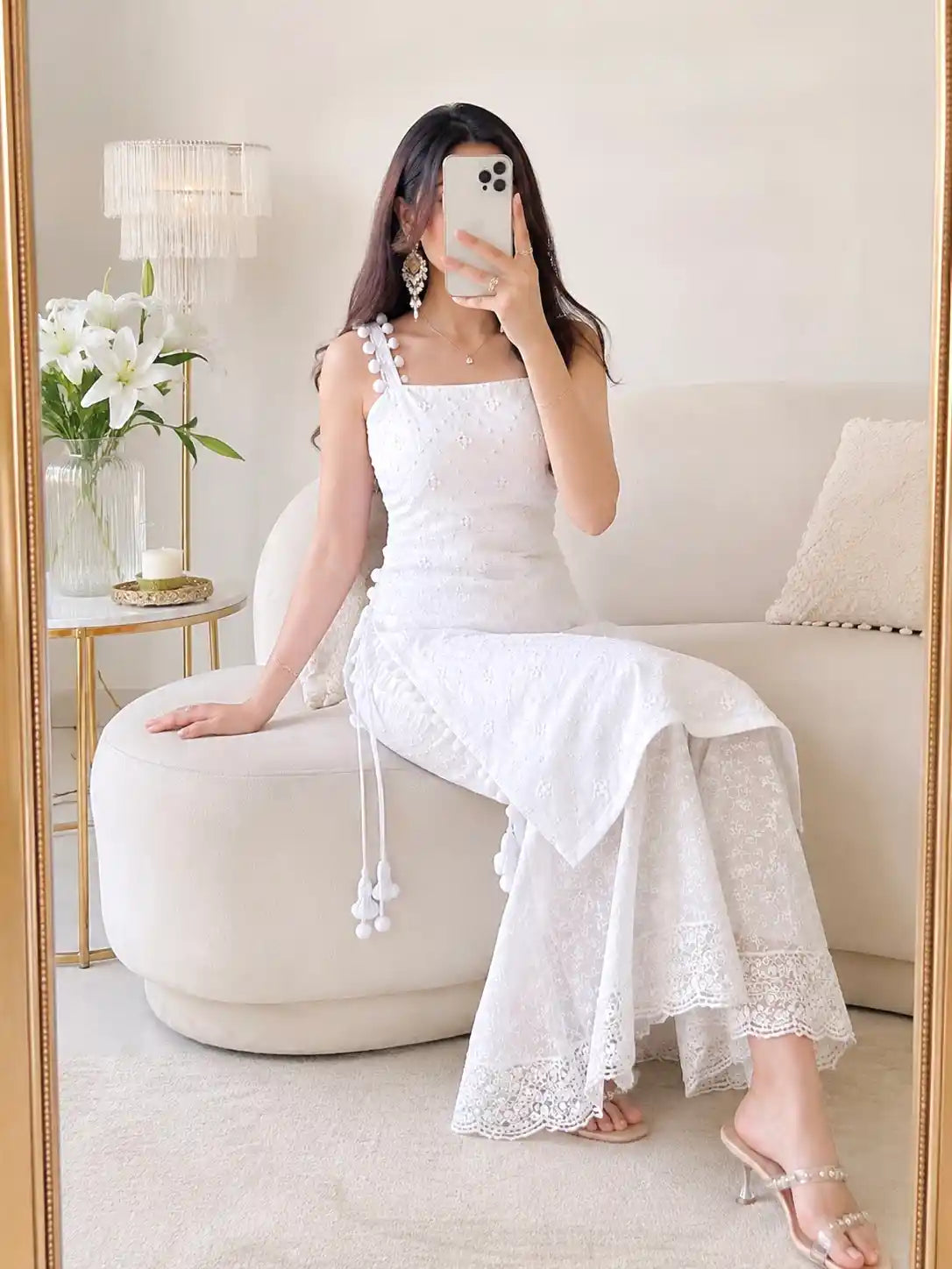 Embroidered White Mirror Gulnaz Kurta