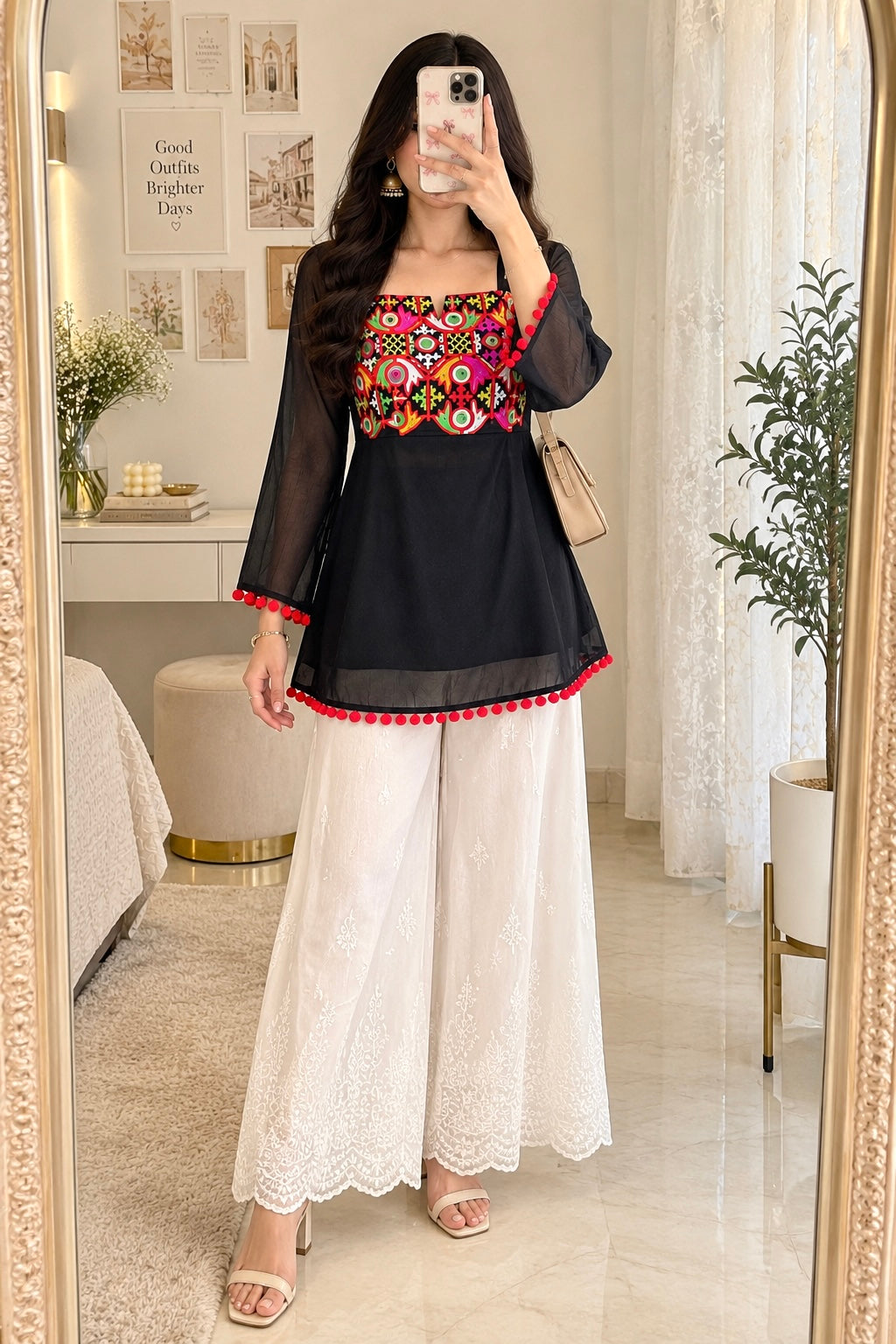 Gamti Gulnaz Embroidered Black Kurta