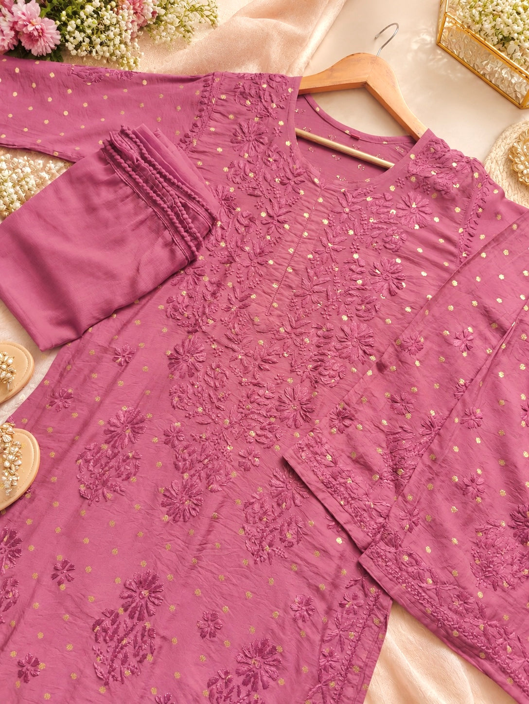 Berry Pink Chikankari Embroidery Suit Set
