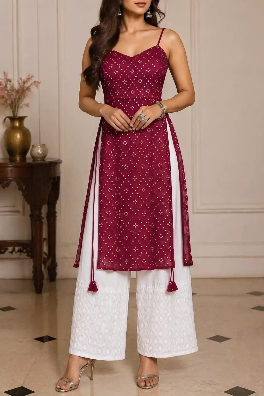 Gulnaz Wine Hand Embellished Kurta