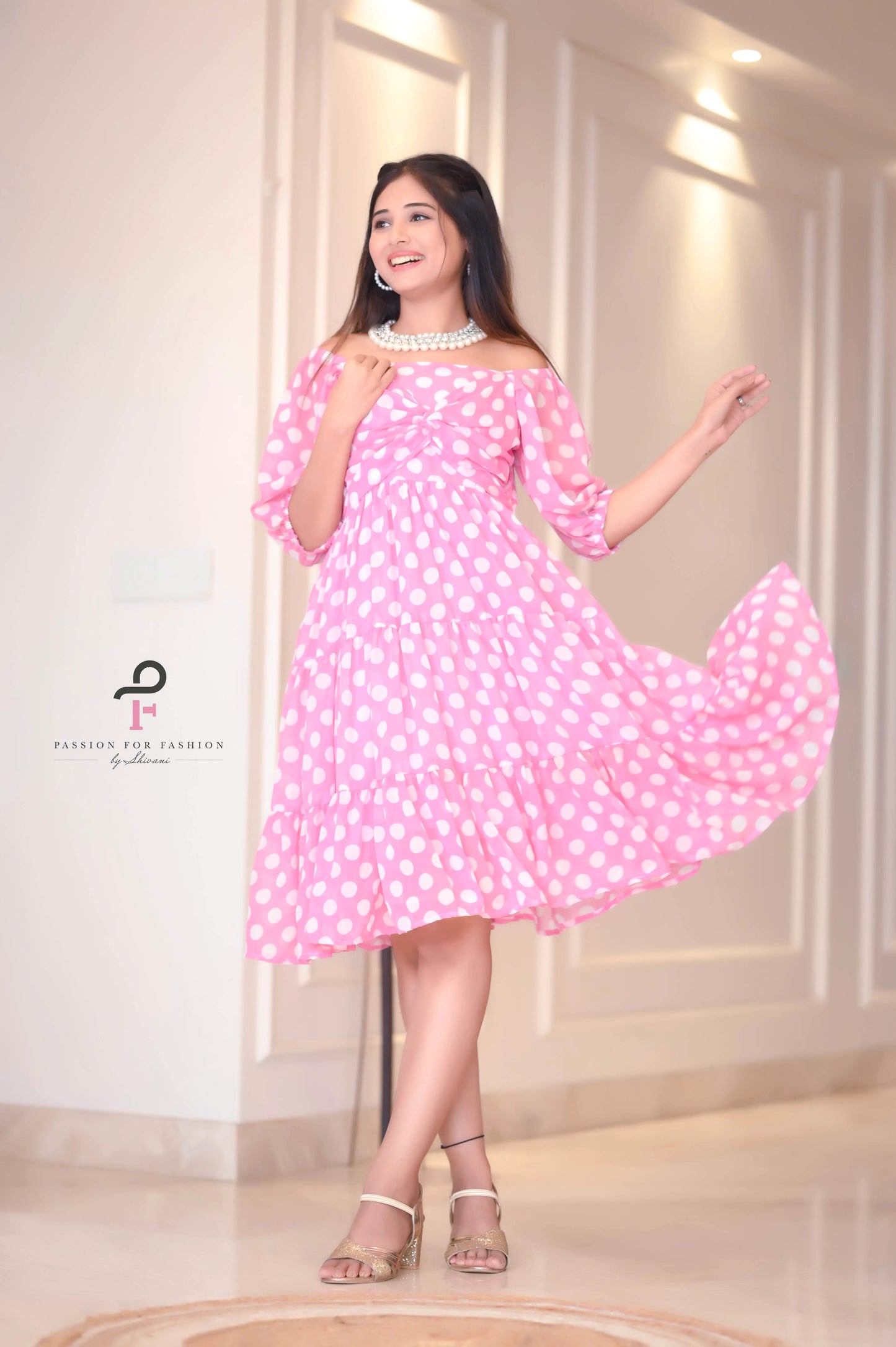 Dreamy Pink Polka Georgette Twirl Dress