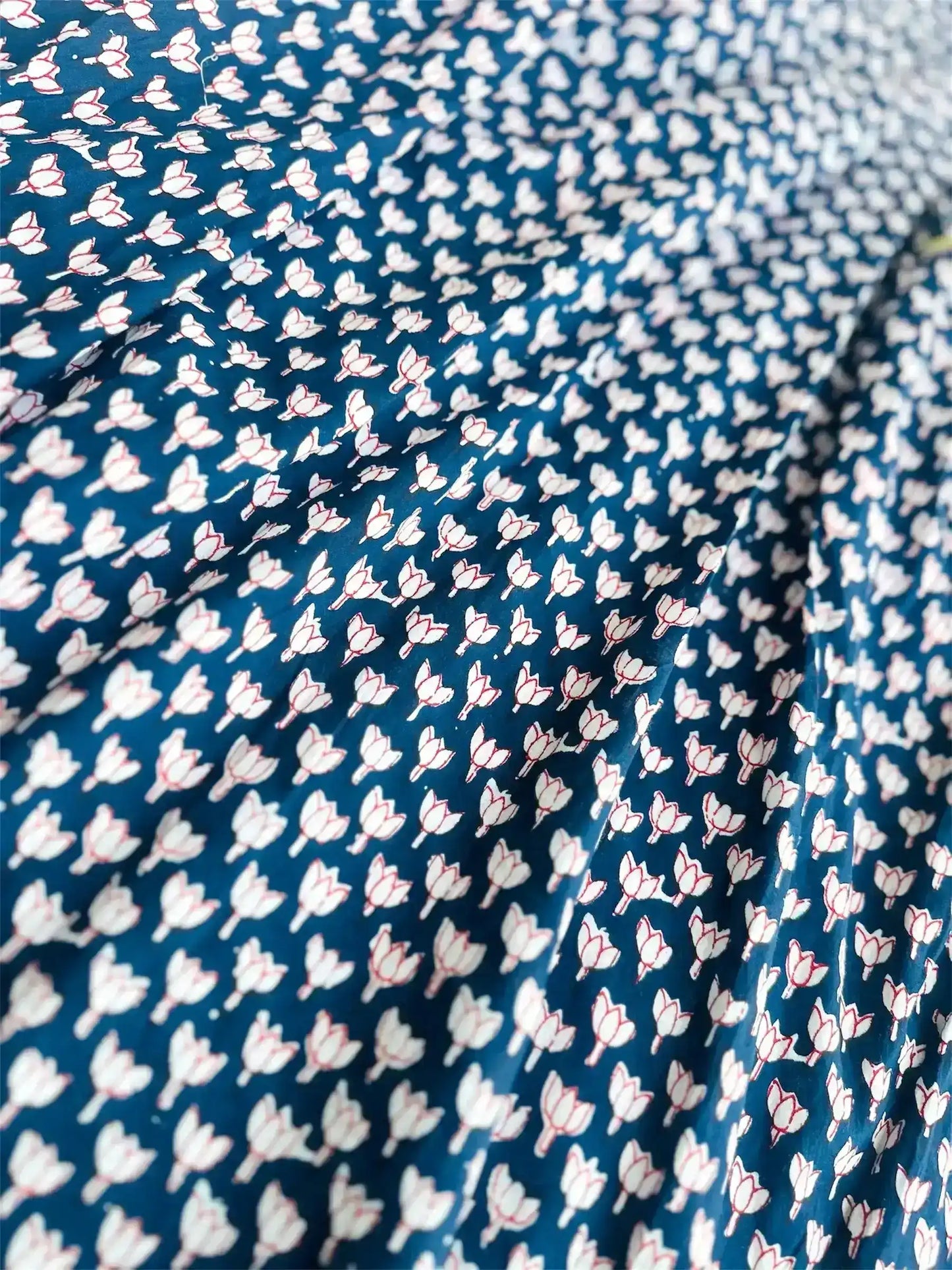 Blue Lotus Print Cotton Dress
