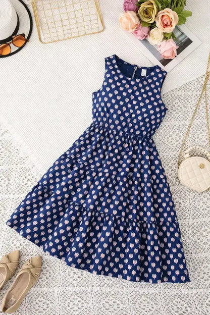 Blue Lotus Print Cotton Dress