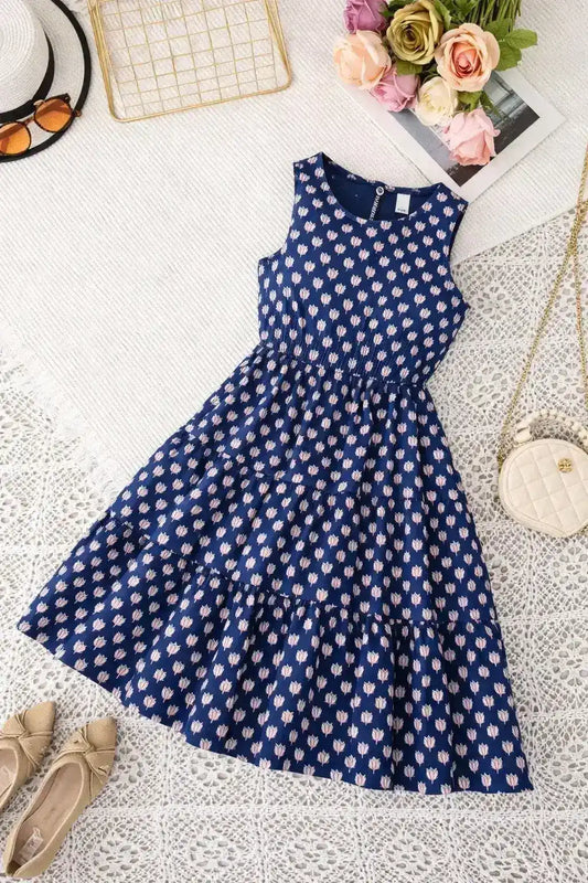 Blue Lotus Print Cotton Dress