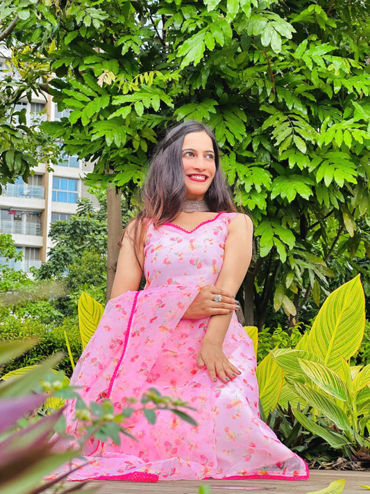 Pink Blush Organza Gulnaz Kurta