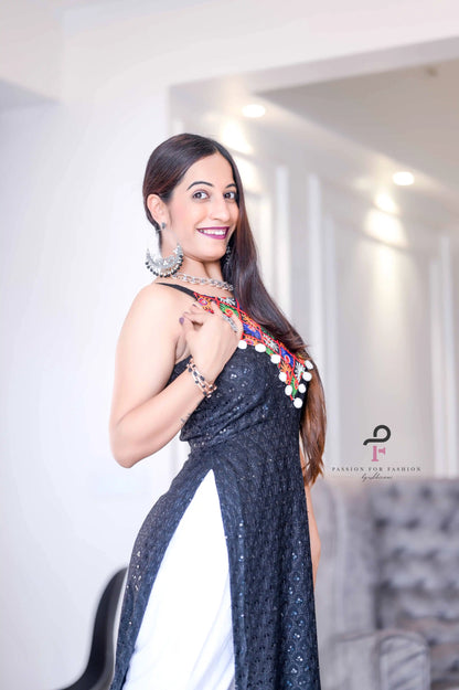 Sequence Black Gulnaz Embroidered Kurta