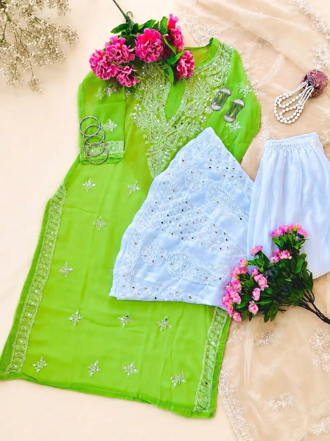 Blush Green Rooh Chikan Kurta