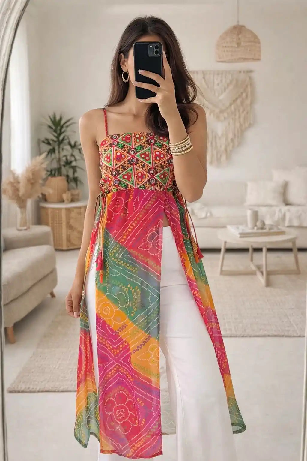 Boho Bloom Bandhej Tie Kurti