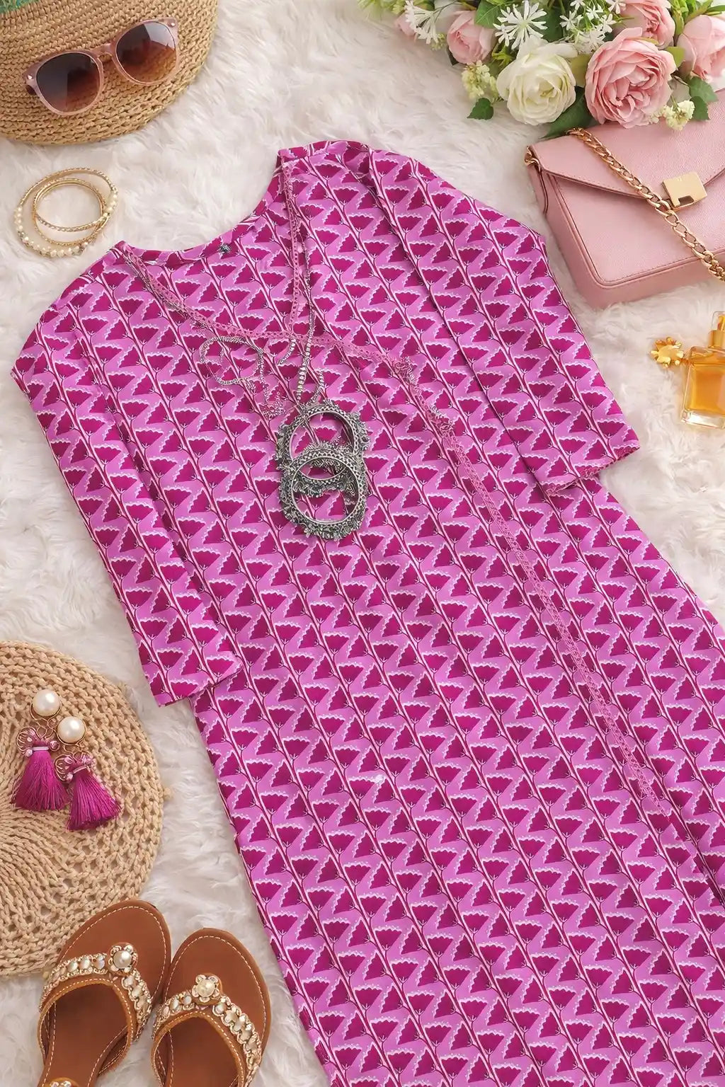 Pink Lotus Mul Budget Kurta