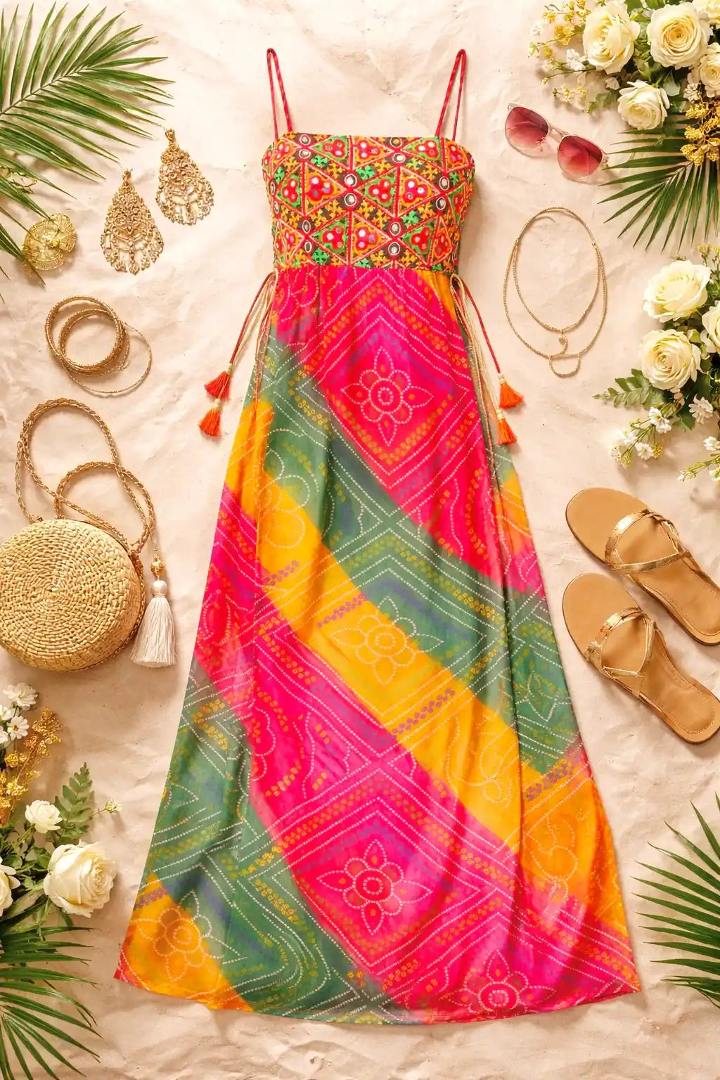 Boho Bloom Bandhej Tie Kurti