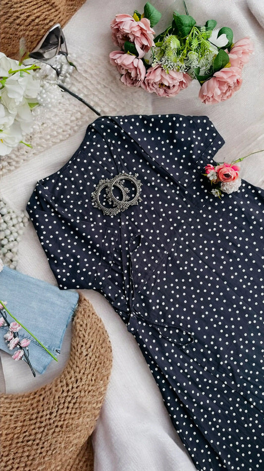 Charcoal Grey Polka Wrap Dress