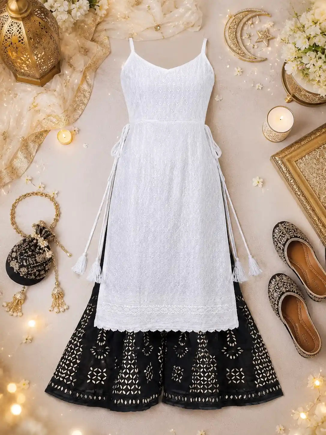 Mahima's Whimsical White Sequence Gulnaz Kurta