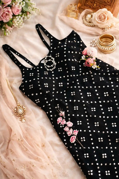 Black Gulnaz Mirror Work Short Kurta