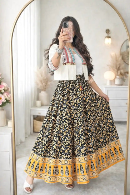 Mustard Kalamkari Jaipuri Twirl Skirt