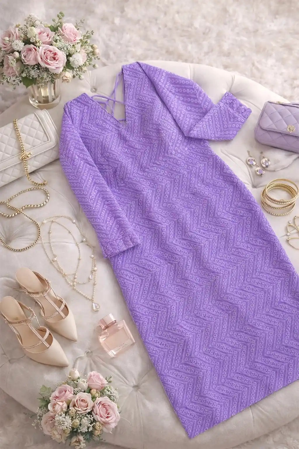 Embroidered Lilac Dori Gulnaz Kurta